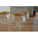 Murano Medici gold rim, five champagne glasses, crystal glass engraved with plant motifs.