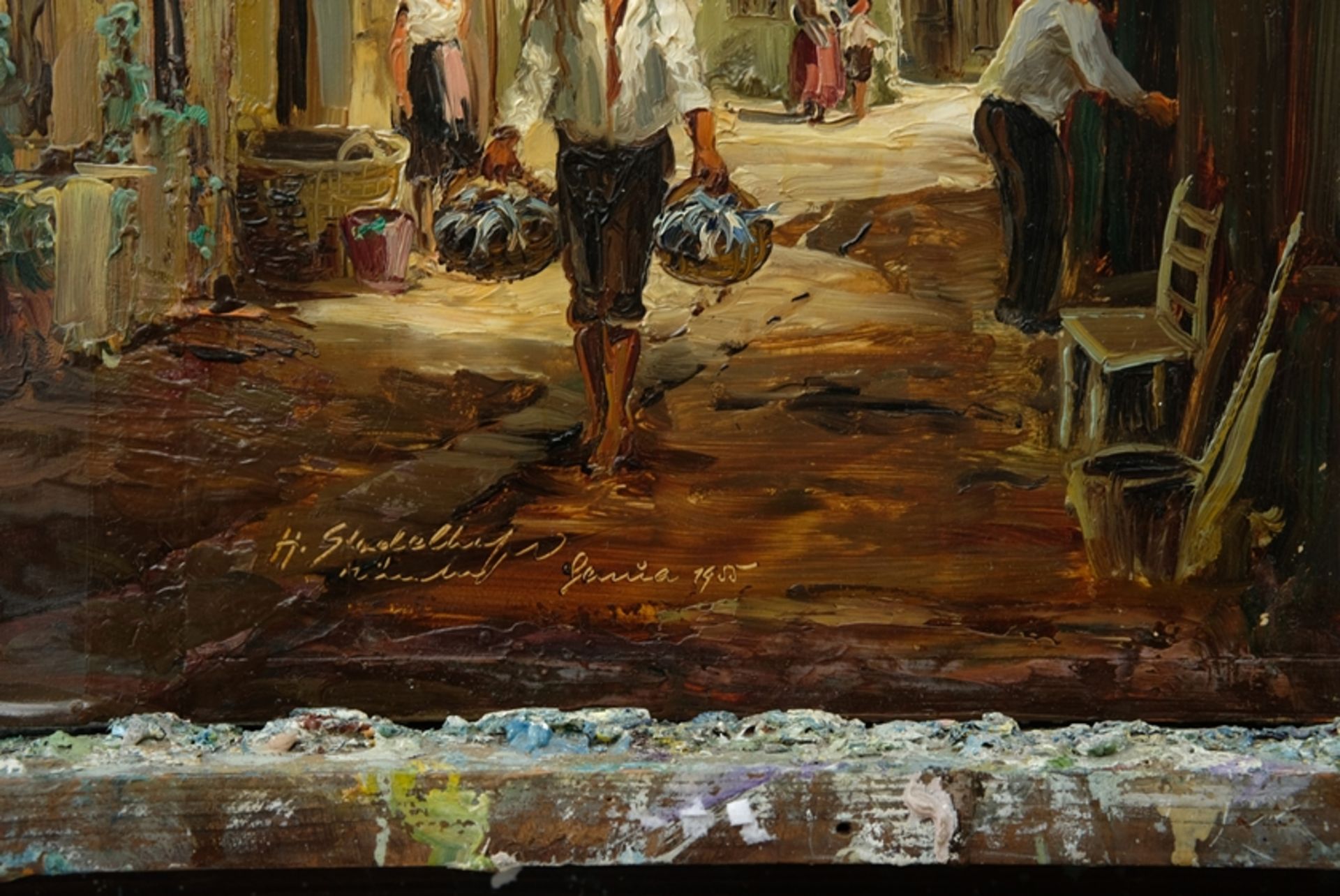 Stadelhofer, Helmut (1914-1979) Old Town of Genoa, 1955, oil on wood.  - Image 3 of 4