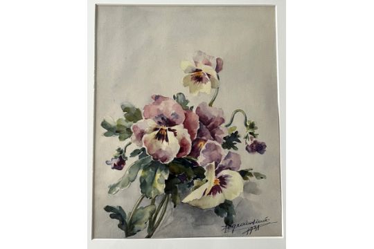 Logeais, Aimé Francois (20th century) Pansies, 1931, watercolour.  - Image 1 of 3