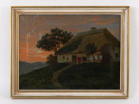 Glück, Otto Öl auf Leinwand; "Gehöft in Landschaft mit Abendhimmel"; unten rechts signiert;