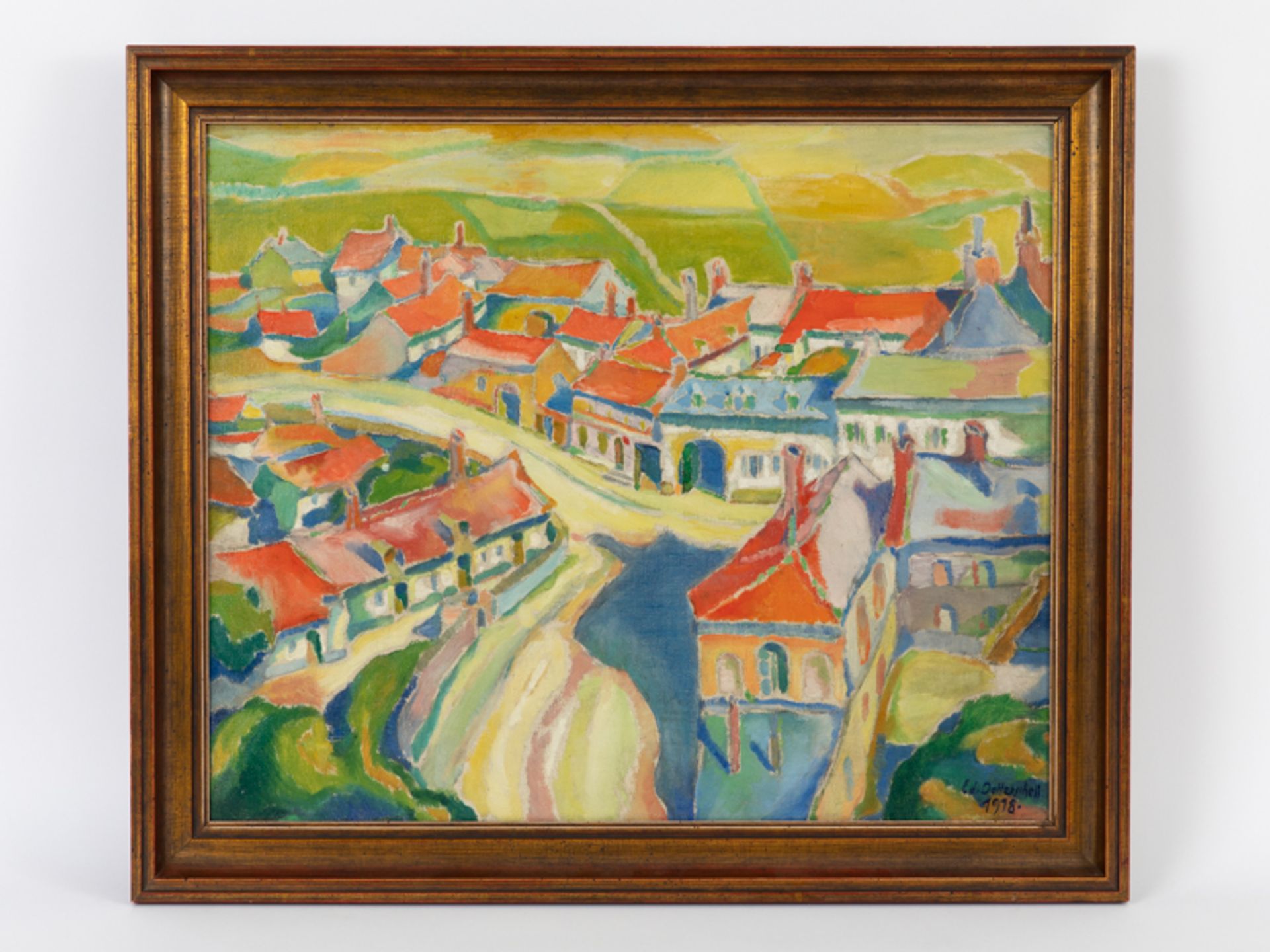 Dollerschell, Eduard (1987 - 1948) Öl auf Leinwand; "Das rote Dorf"; Koloristische