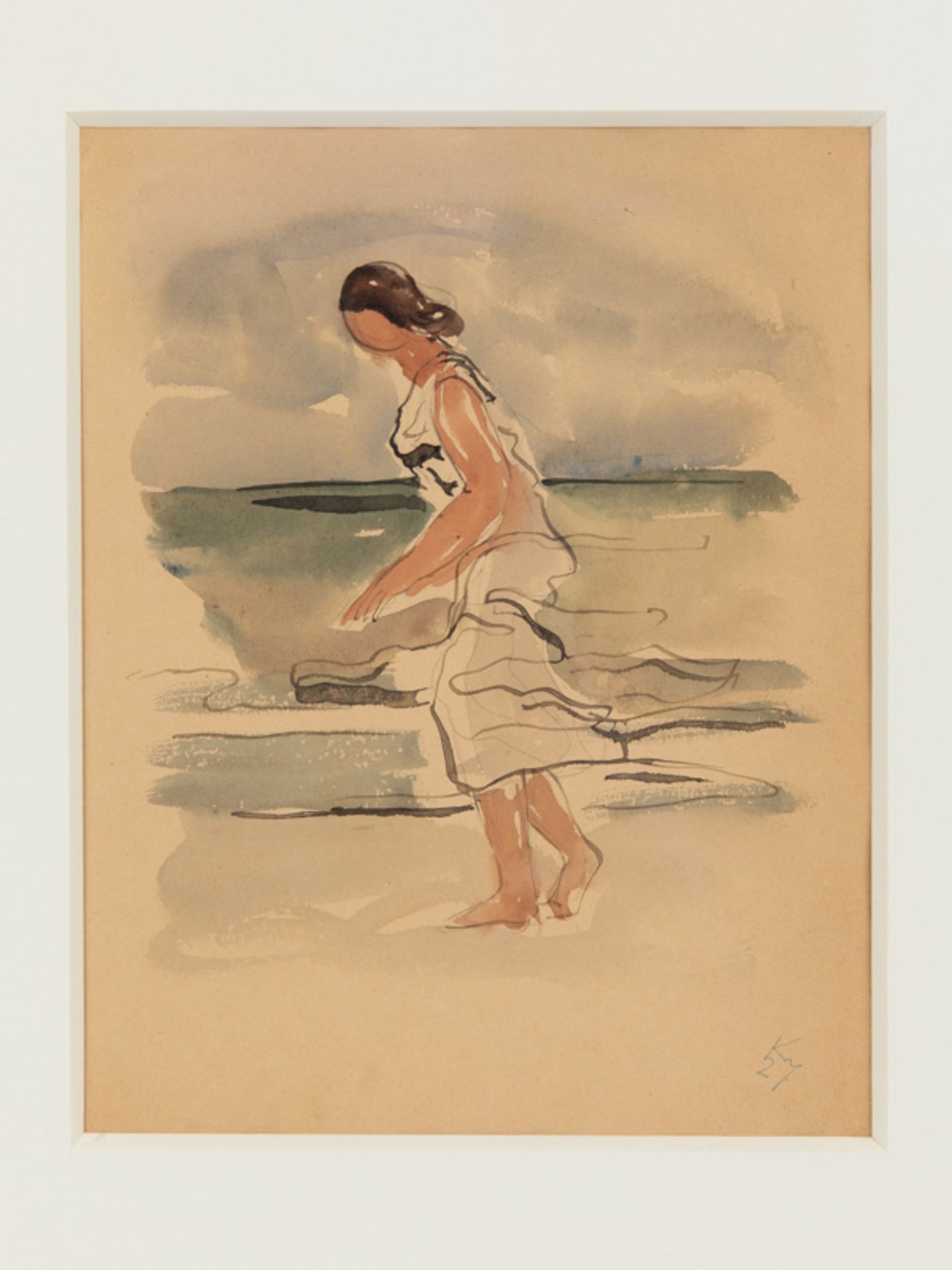 Kluth, Karl (1898 - 1972) Aquarell auf chamoisfarbenem Papier; "Strandläuferin II"; Abstraktes - Bild 2 aus 3