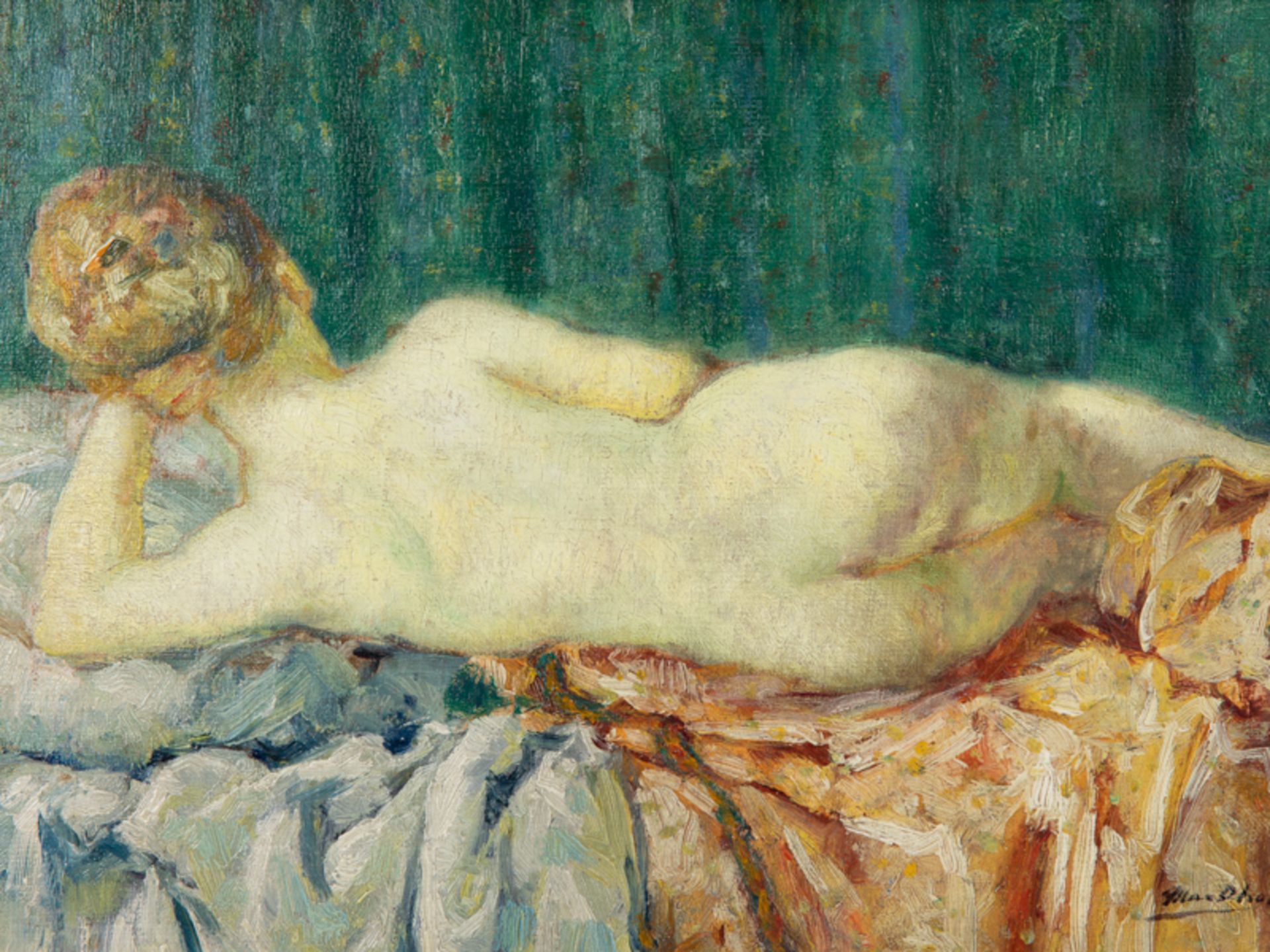 Chotiau, Max (1881 - 1968) Öl auf Holz; Rückenakt im impressionistischem Stile einer Dame mit - Image 2 of 3
