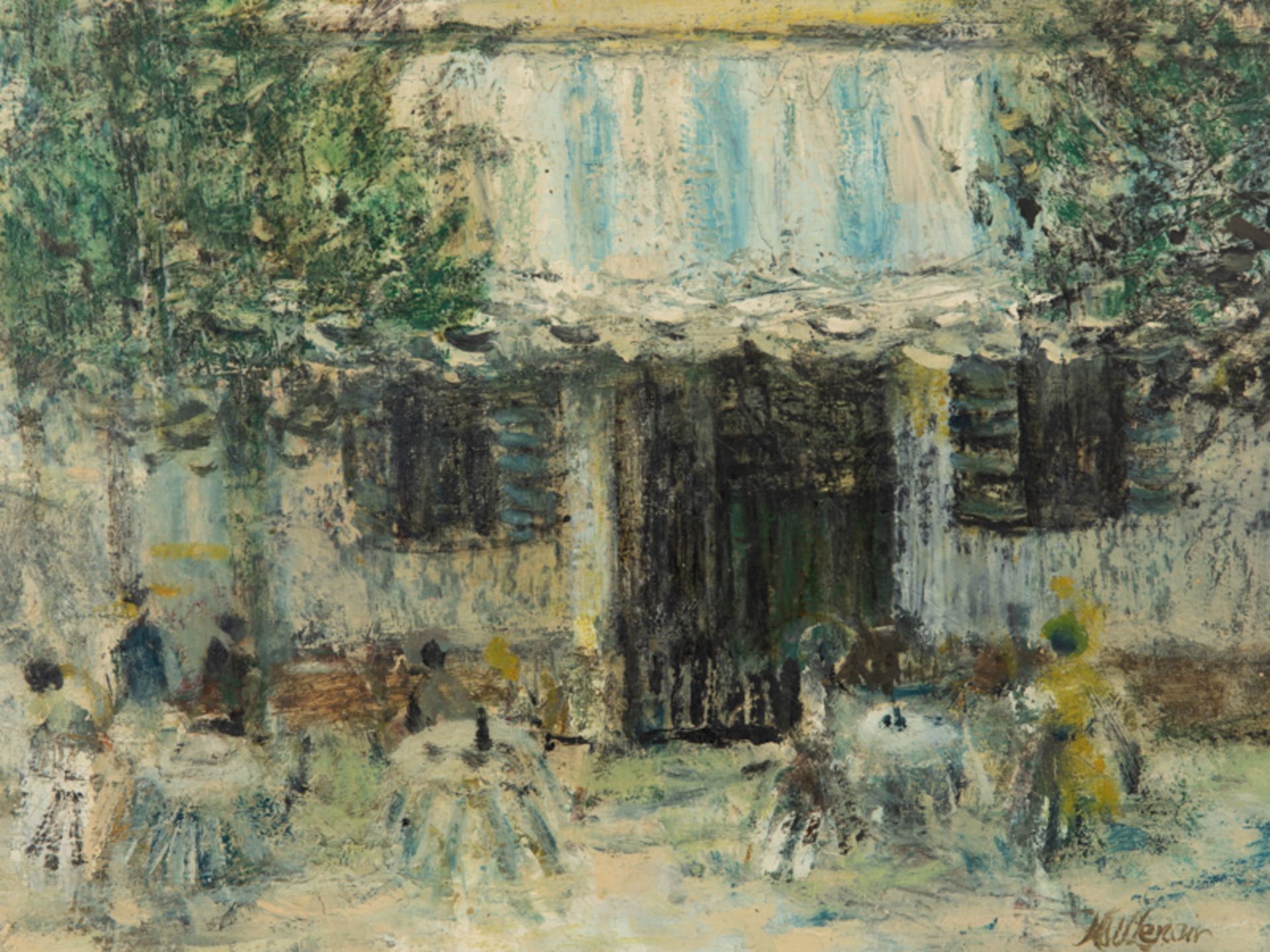 Witte-Lenoir, Heinz (1880 - 1961) Öl auf Pressholz; "Le Café"; Impressionistische Straßenszenerie - Image 2 of 5
