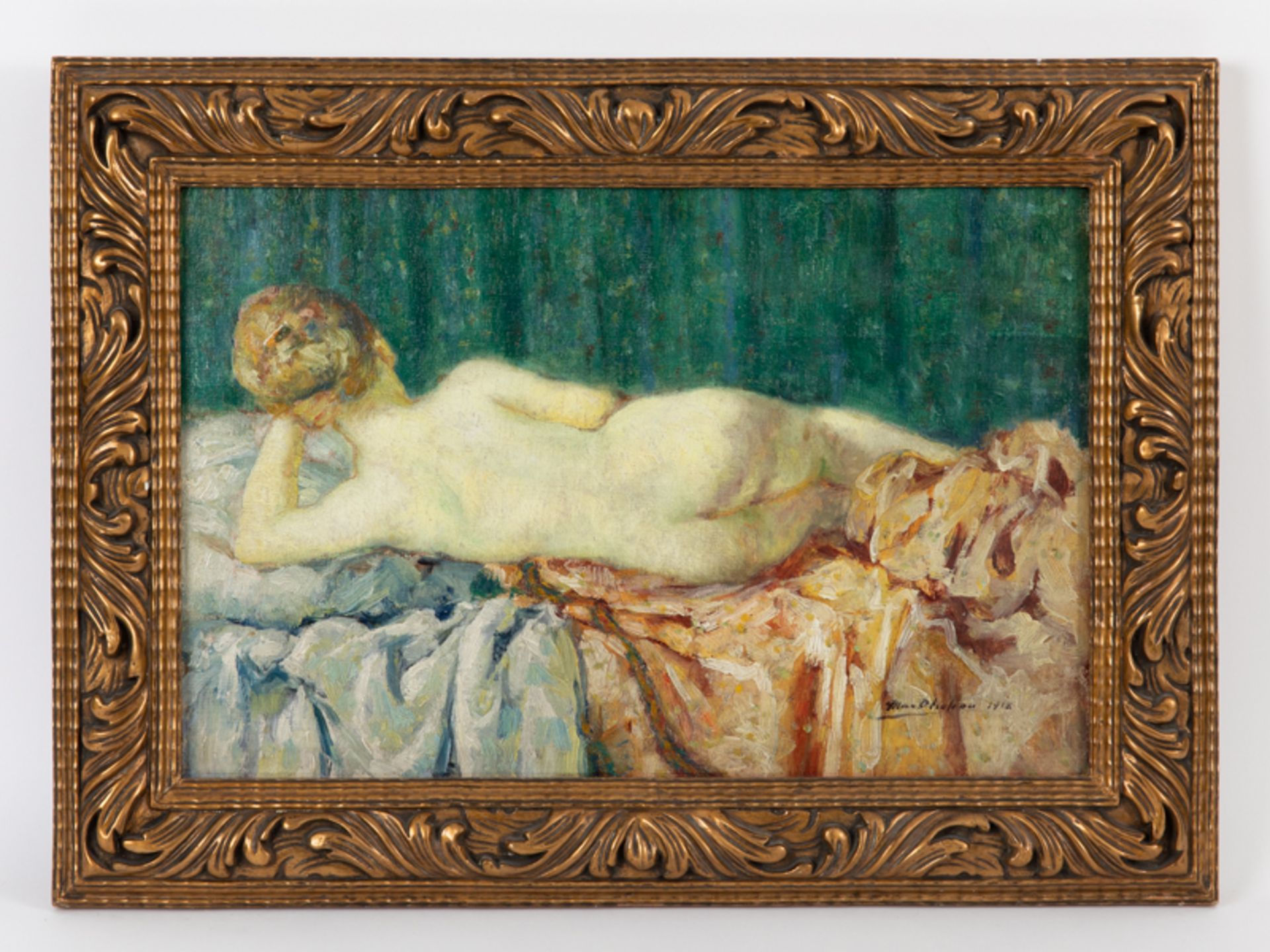 Chotiau, Max (1881 - 1968) Öl auf Holz; Rückenakt im impressionistischem Stile einer Dame mit