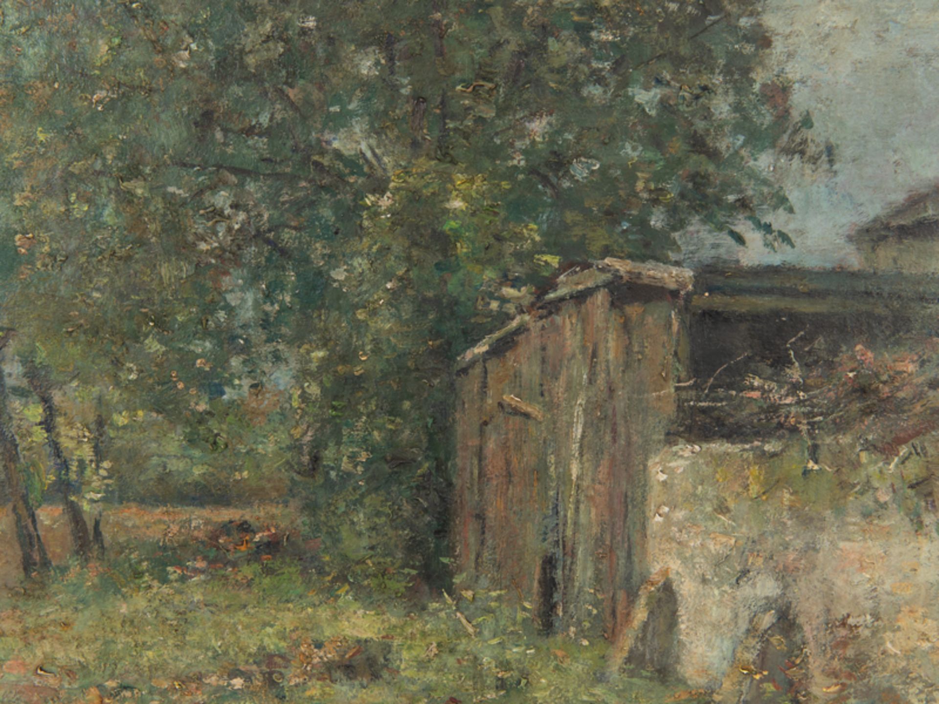 Höckner, Rudolf (1864 - 1942) Öl auf Papier auf Karton; "Sommerliche Landschaft hinter einem - Image 2 of 5