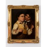 Unbekannter Meister, 19. Jahrhundert Öl auf Holz; Halbfigurliches Porträt eines Geschwisterpaares in