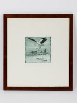 Vogeler, Heinrich (1872 - 1942) Radierung und Aquatinta auf grünem Büttenpapier hinter Glas; "Storch