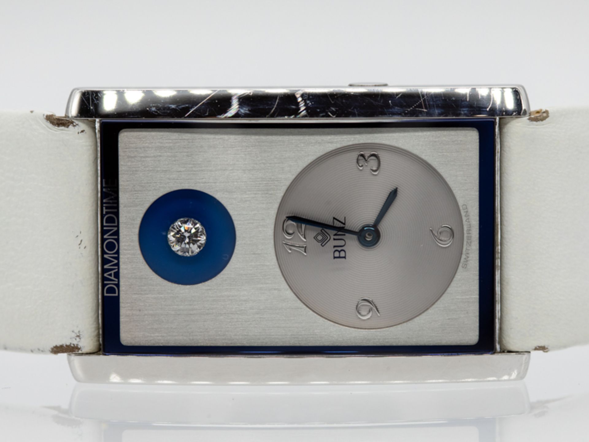 Armbanduhr, BUNZ, Modell "Diamondtime", Brillant 0,15 ct, 21. Jh. Edelstahl mit Lederarmband. - Image 3 of 4