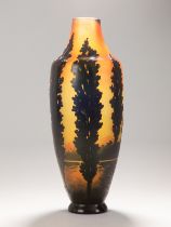 Vase mit Landschaftsmotiv, Beckmann & Weis, Mügeln bei Dresden, 1910-20 Polychromes Überfangglas