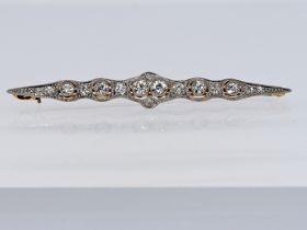 Stabnadel mit 16 Altschliff-Diamanten, zusammen ca. 1,6 ct, Art Deco 585/- Gelb- und Weißgold,