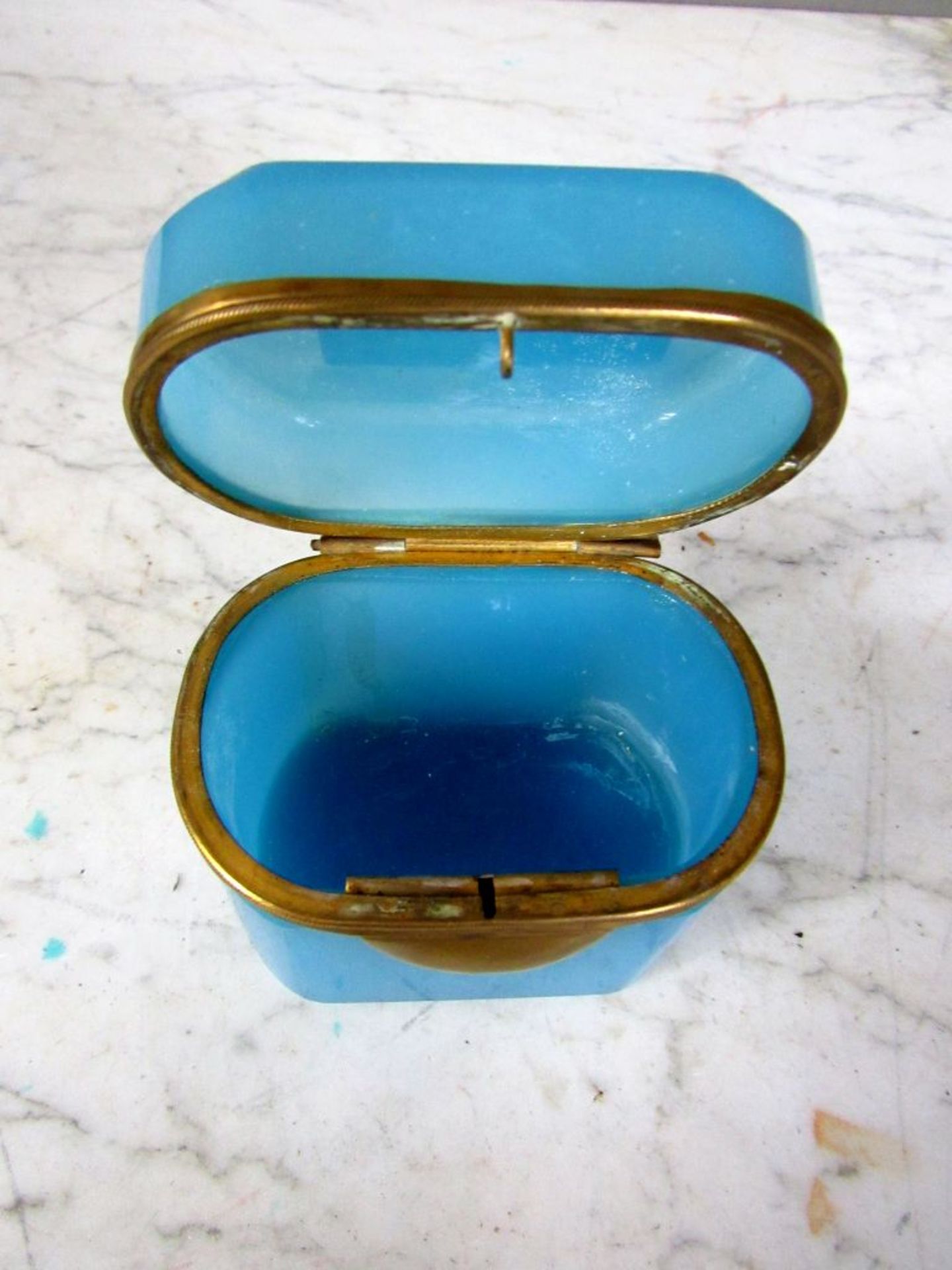 Antike Schmuckschatulle Blauglas - Bild 3 aus 7