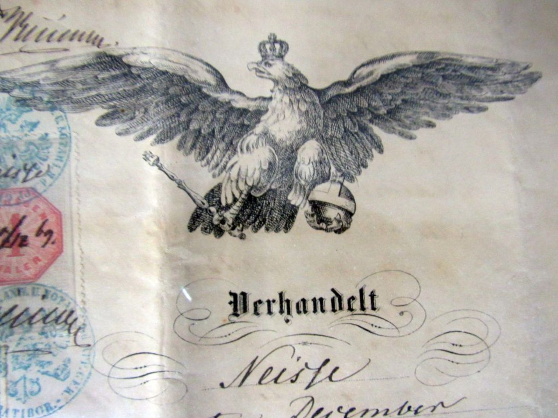 SchriftstÃ¼ck gerahmt 1869 Dokument - Image 3 of 8