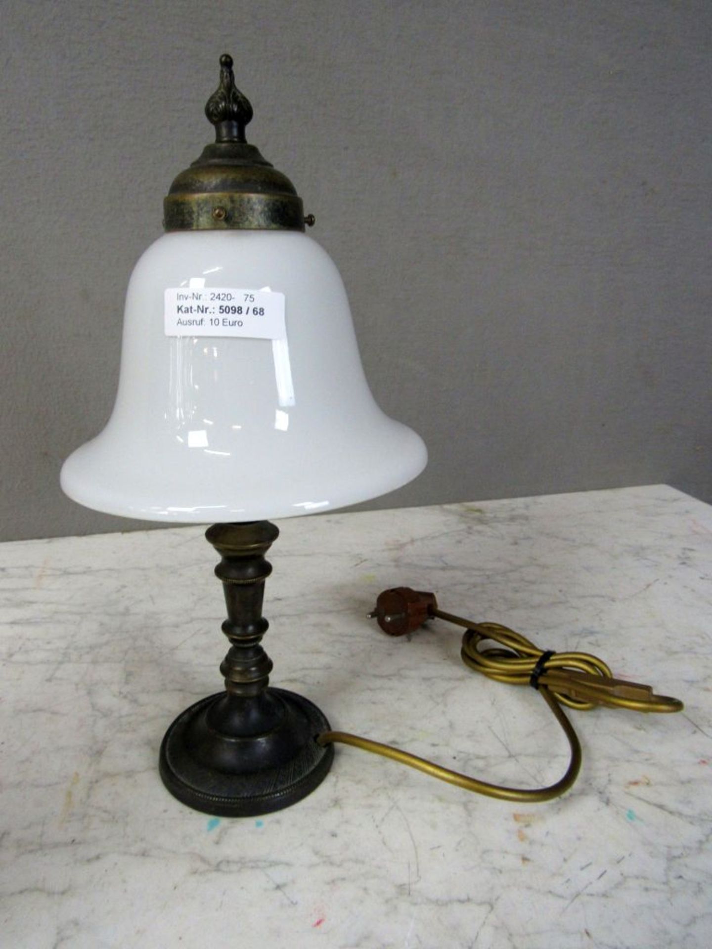 Tischlampe BronzefuÃŸ und Glasschirm - Image 6 of 6