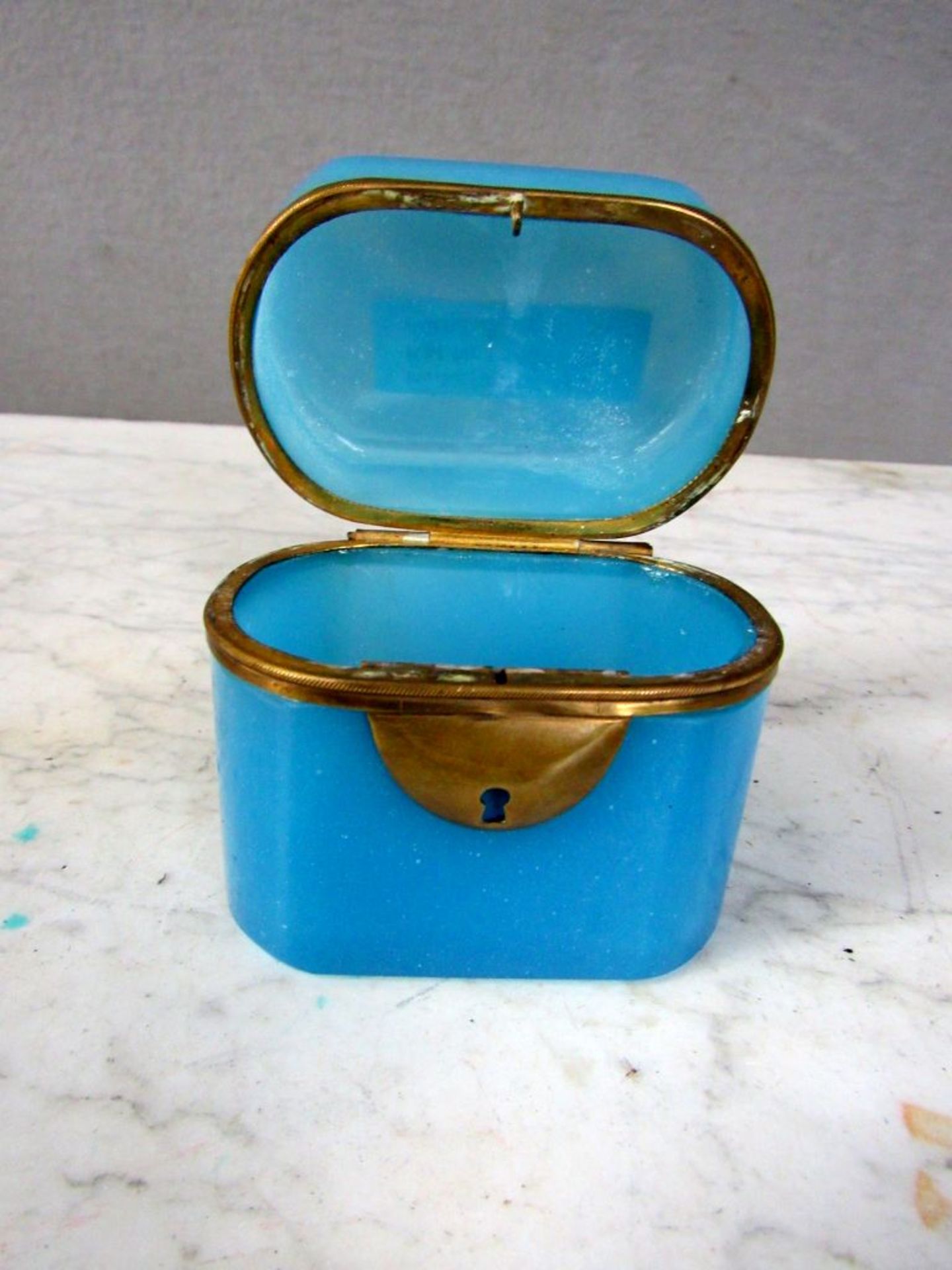 Antike Schmuckschatulle Blauglas - Bild 2 aus 7