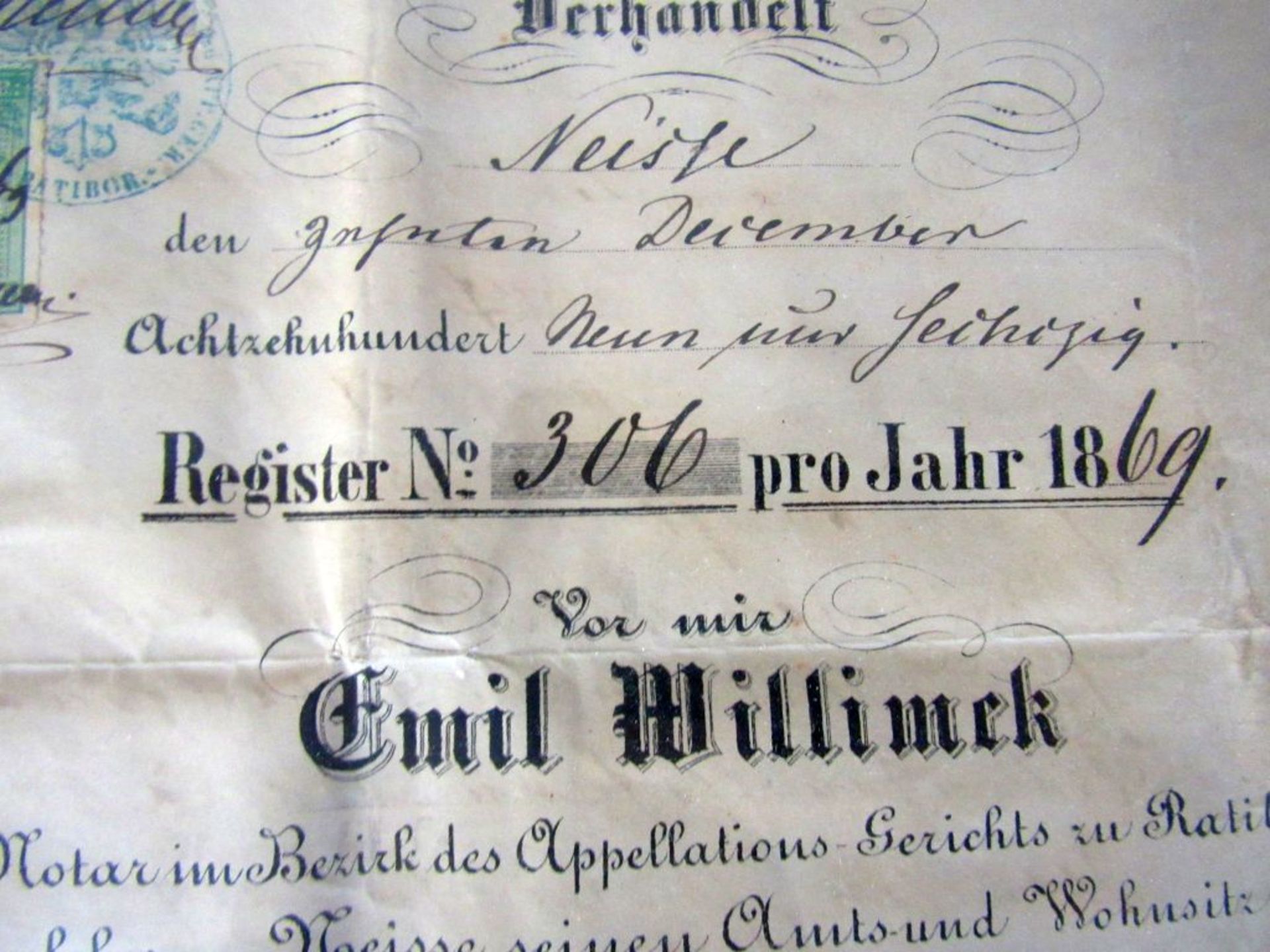 SchriftstÃ¼ck gerahmt 1869 Dokument - Image 5 of 8