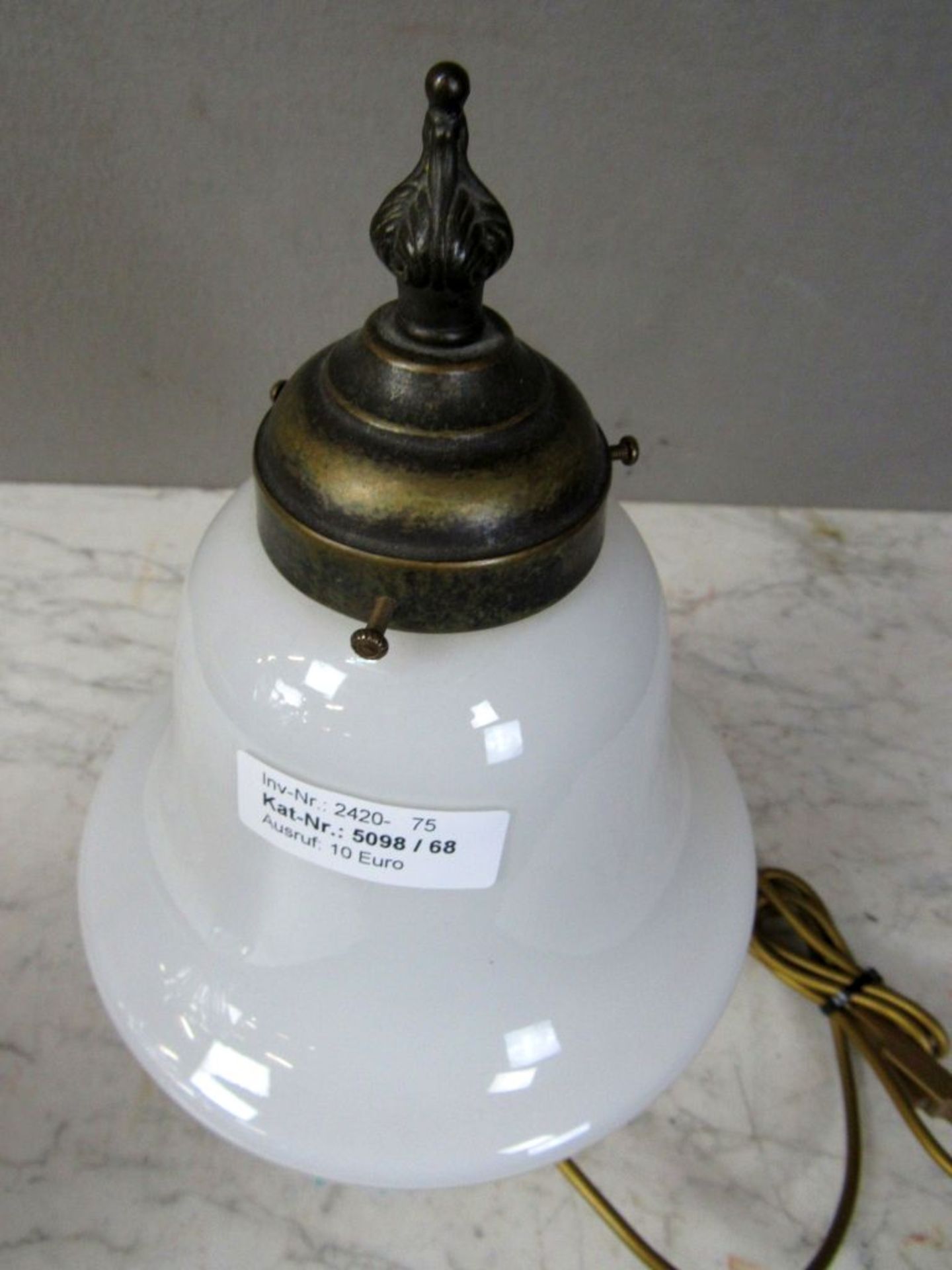 Tischlampe BronzefuÃŸ und Glasschirm - Image 2 of 6