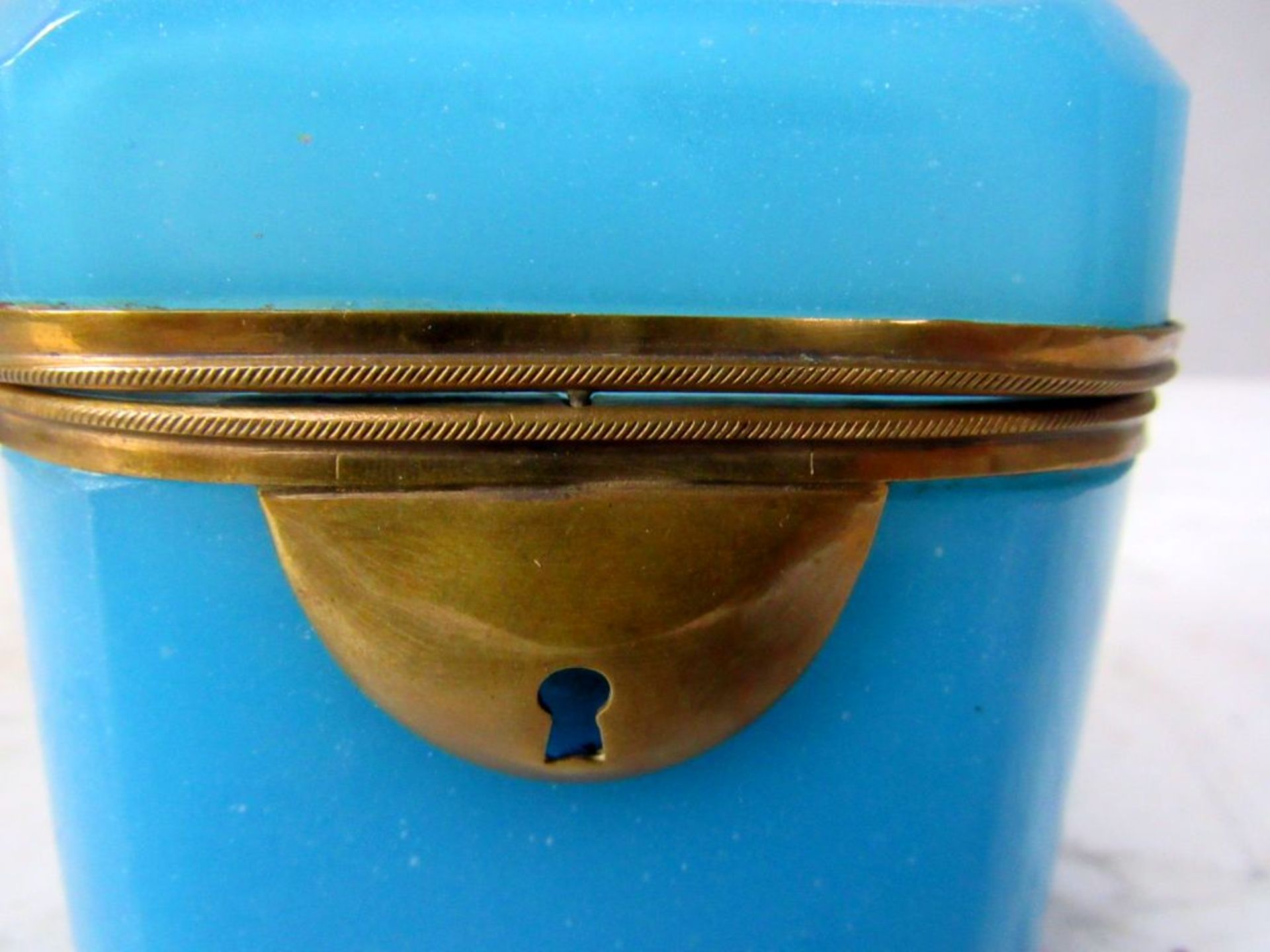 Antike Schmuckschatulle Blauglas - Bild 6 aus 7