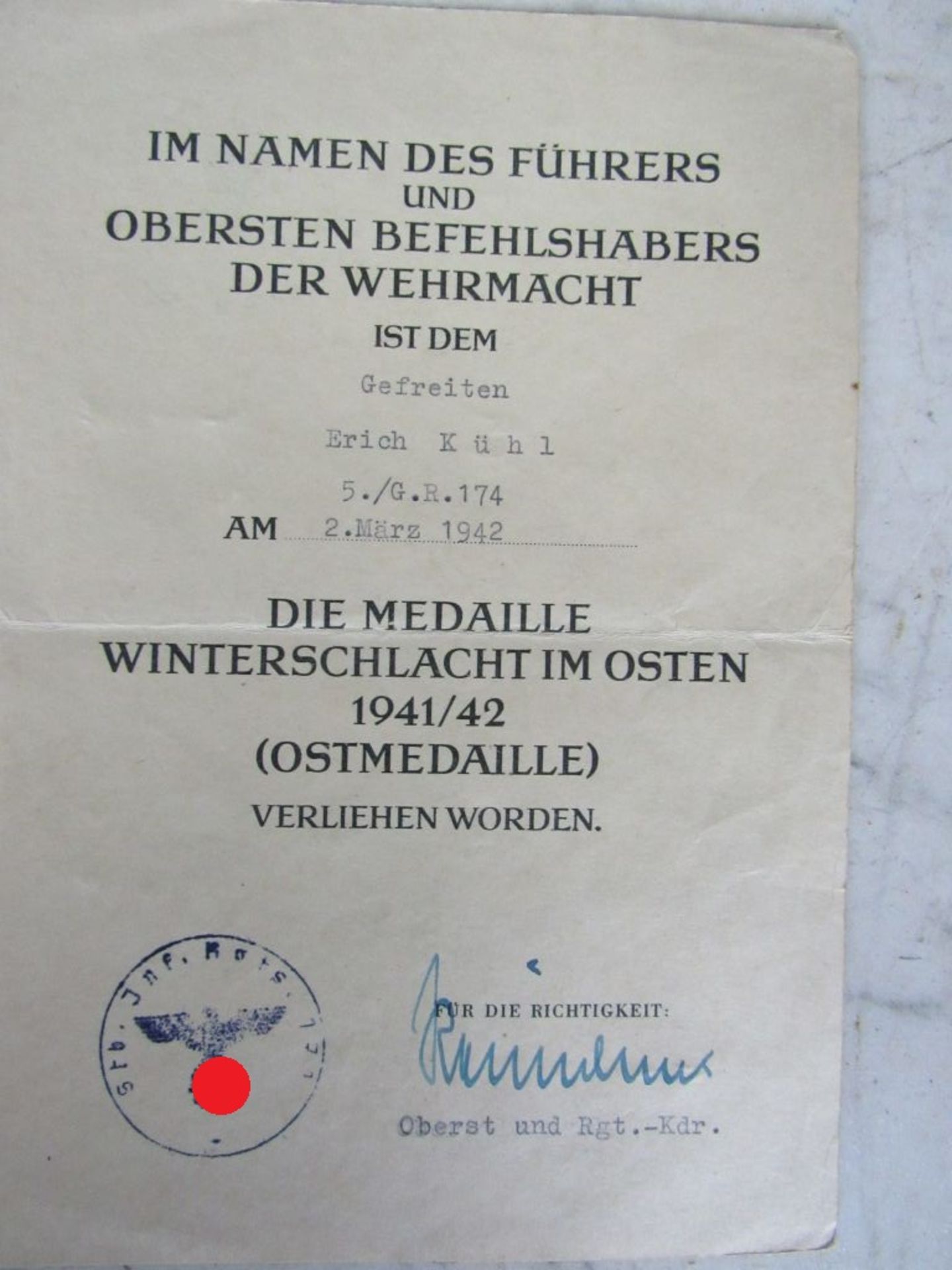 Nachlass 2 WK Grenadier Urkunde - Image 2 of 8