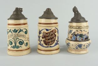 3 Bierkrüge mit Trinksprüchen, um 1890