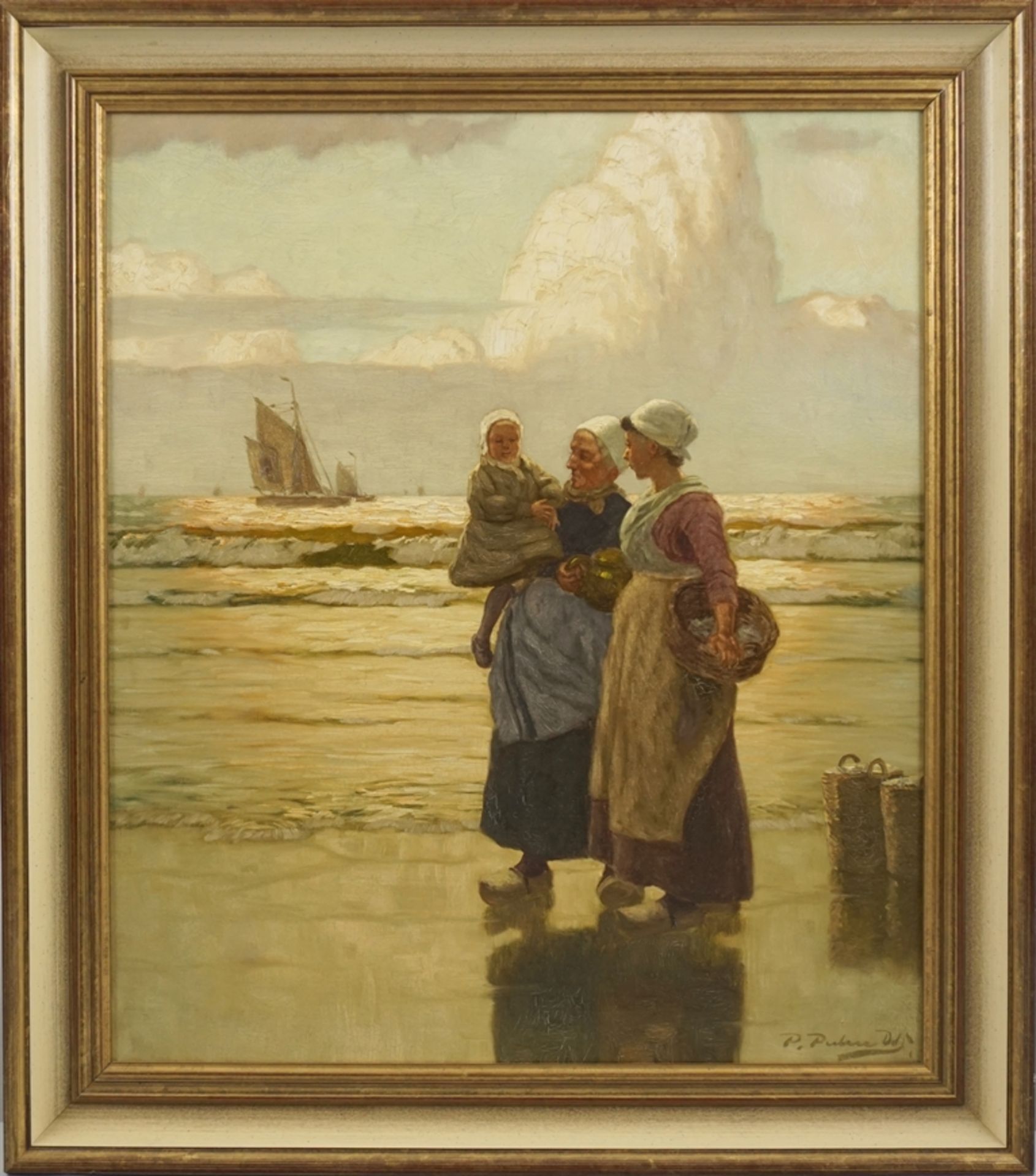 Peter Pulm (1882 Düsseldorf - 1960 ebd.) "Fischerfrauen am Strand" - Image 2 of 4