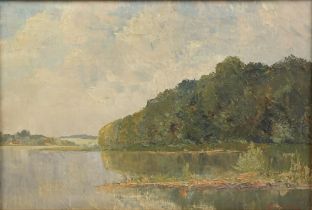 undeutlich signiert, "Impressionistische Uferlandschaft", 1.Hälfte 20.Jh.