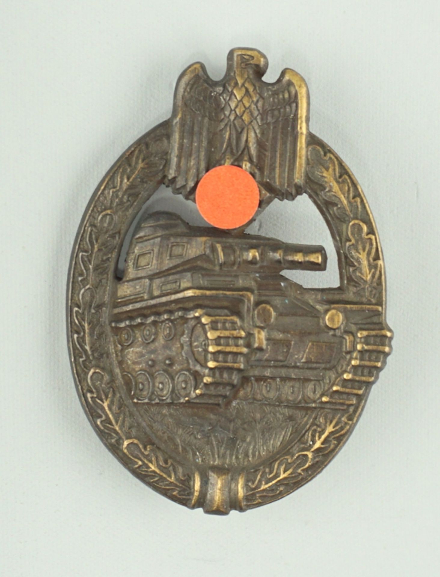 Panzerkampfabzeichen, Sammleranfertigung, Bronze, rückseitig "HA"