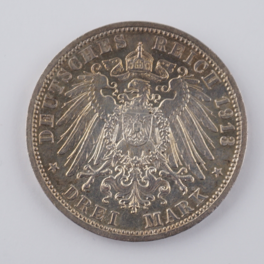 3 Mark 1913, Wilhelm II, Deutscher Kaiser, König von Preussen - Image 2 of 2