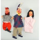3 Kasperle-Puppen "Kasper", Prinzessin" und "Teufel", um 1960