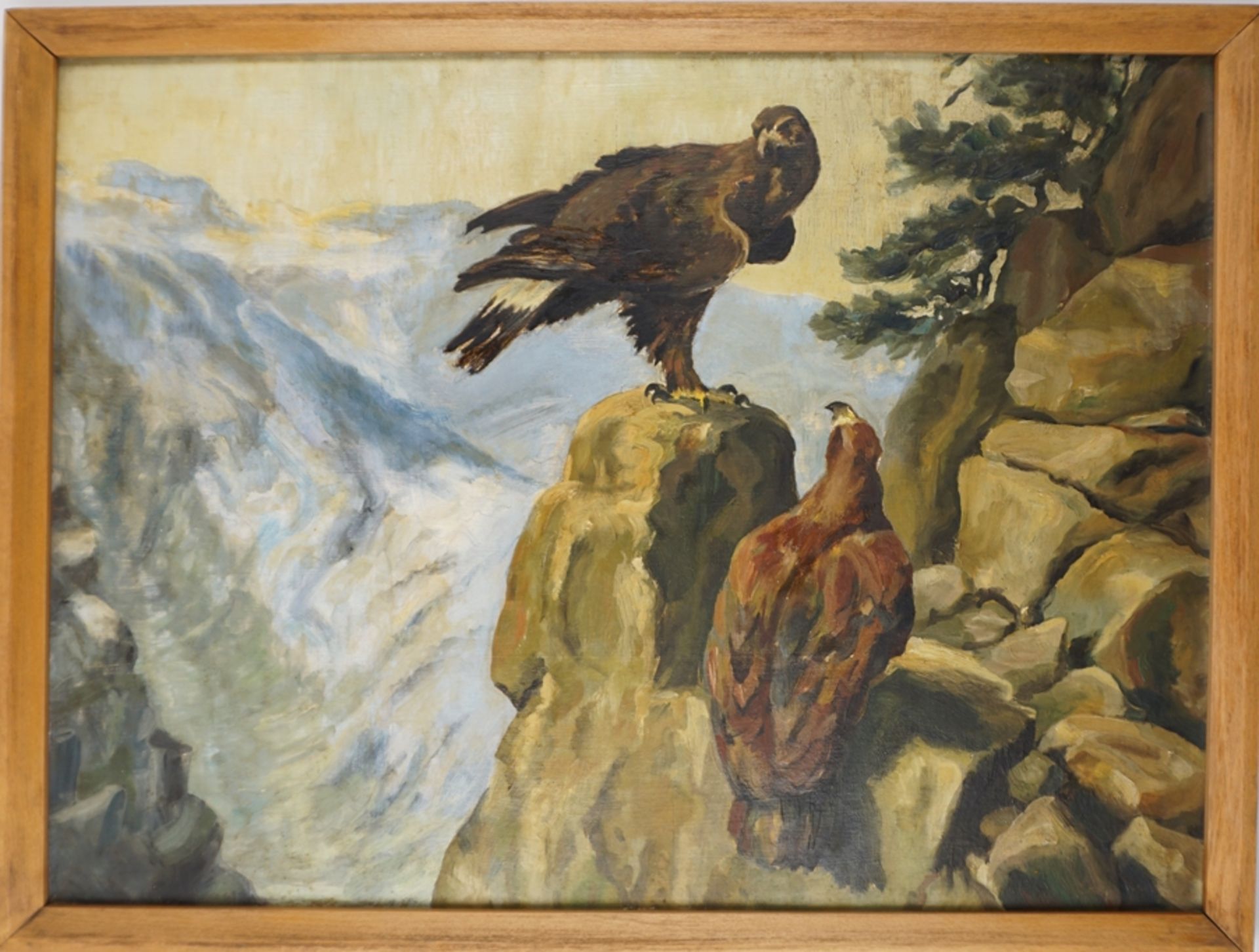 anonyme/r Künstler/in, "Adlerpaar auf Felsen", 1940er Jahre, Öl/Hf. - Image 2 of 2