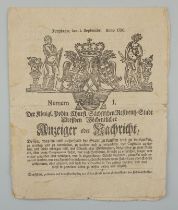Numero 1, Dresdner Anzeiger, Freitag, den 1.September, Anno 1730