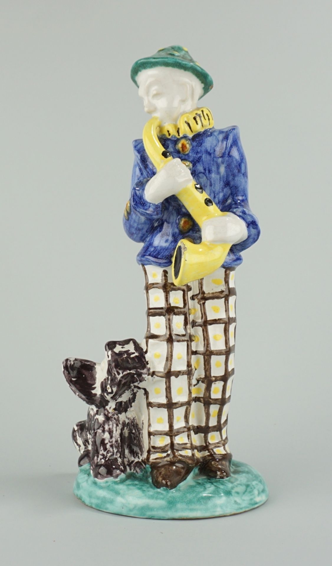 Figur "Musiker mit Hund", M.Höldl, Hansa Gotha Keramik, Art Déco