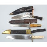 3 Jagdmesser, u.a. Kukri/ Indien