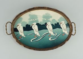 ovales Keramiktablett mit Reihern, 1920er Jahre