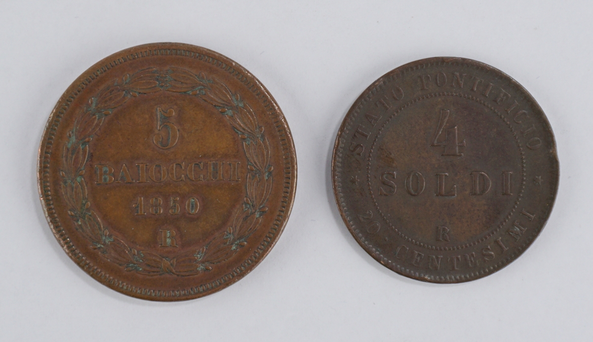 2 Münzen Vatikan Kirchenstaat, Pius IX., Mitte 19.Jh., Kupfer - Image 2 of 2