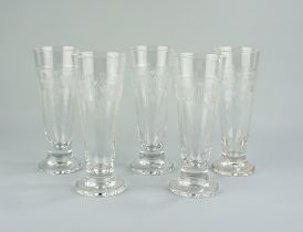 5 Gläser mit Hopfen-Ätzdekor, Jugendstil, um 1910