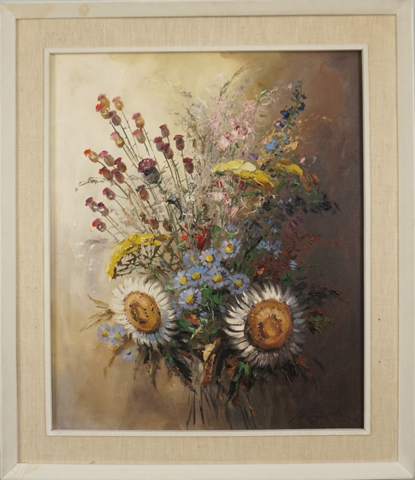 Manfred Feiler (*1925, Plauen - 2020, ebd.), "Blumenkomposition mit Silberdistel" - Image 2 of 4