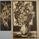Rolf Albrecht (1920 - 1995, Magdeburg), 2 Linoldrucke "Blumen", 1960er Jahre