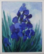 Dietlinde Bonnlander (*1931), "Blaue Lilien", Öl/Lwd.