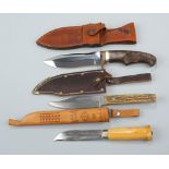 2 Jagdmesser, Anton Wingen Othello, Solingen und HP und Fischmesser, Finnland