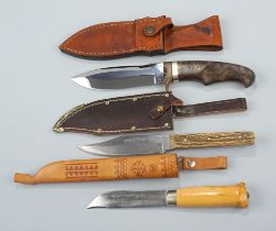 2 Jagdmesser, Anton Wingen Othello, Solingen und HP und Fischmesser, Finnland