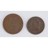 2 Münzen Vatikan Kirchenstaat, Pius IX., Mitte 19.Jh., Kupfer