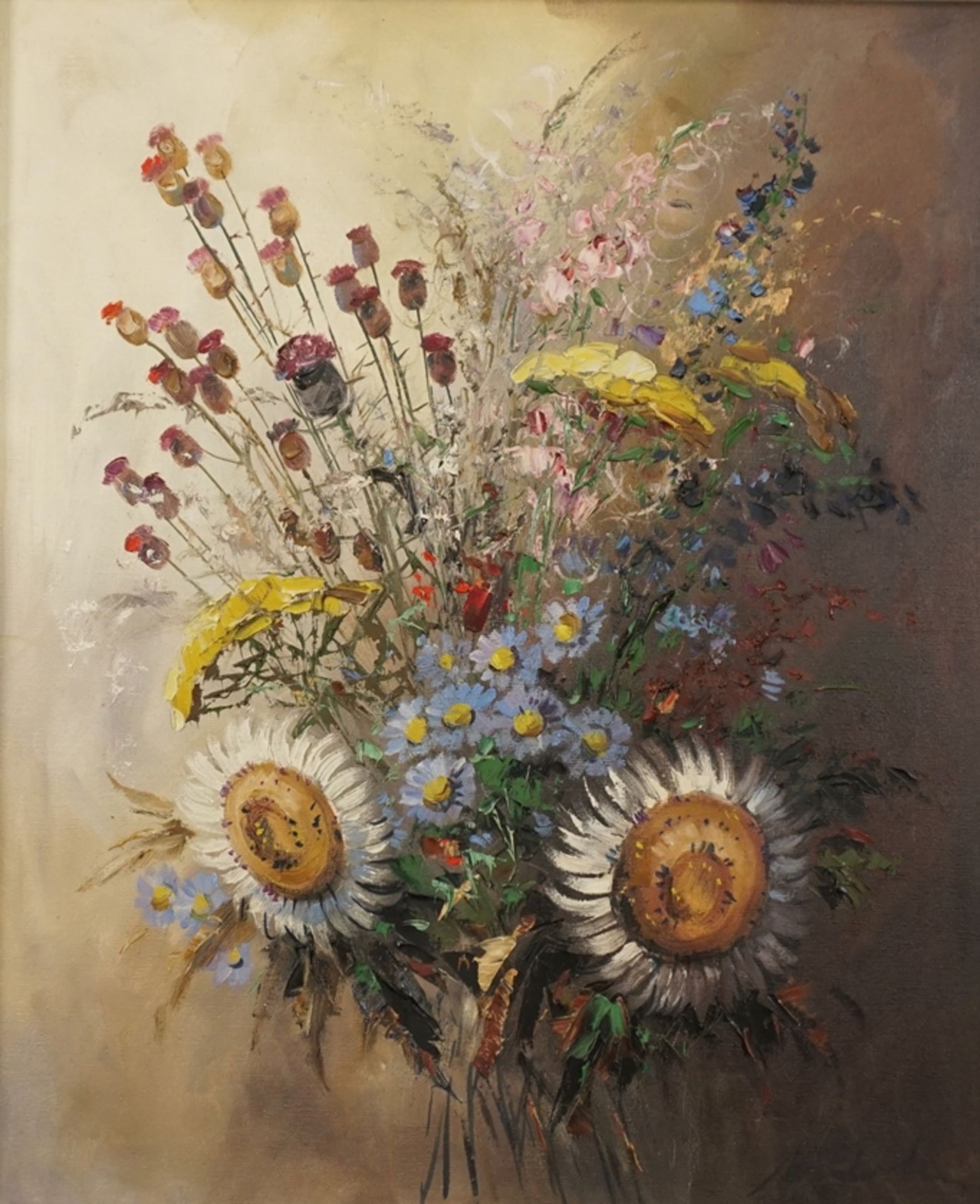 Manfred Feiler (*1925, Plauen - 2020, ebd.), "Blumenkomposition mit Silberdistel"
