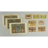 6 Scheine Notgeld Magdeburg, überw.1917/1918, 3x 100 RM 1920, Z.1-2