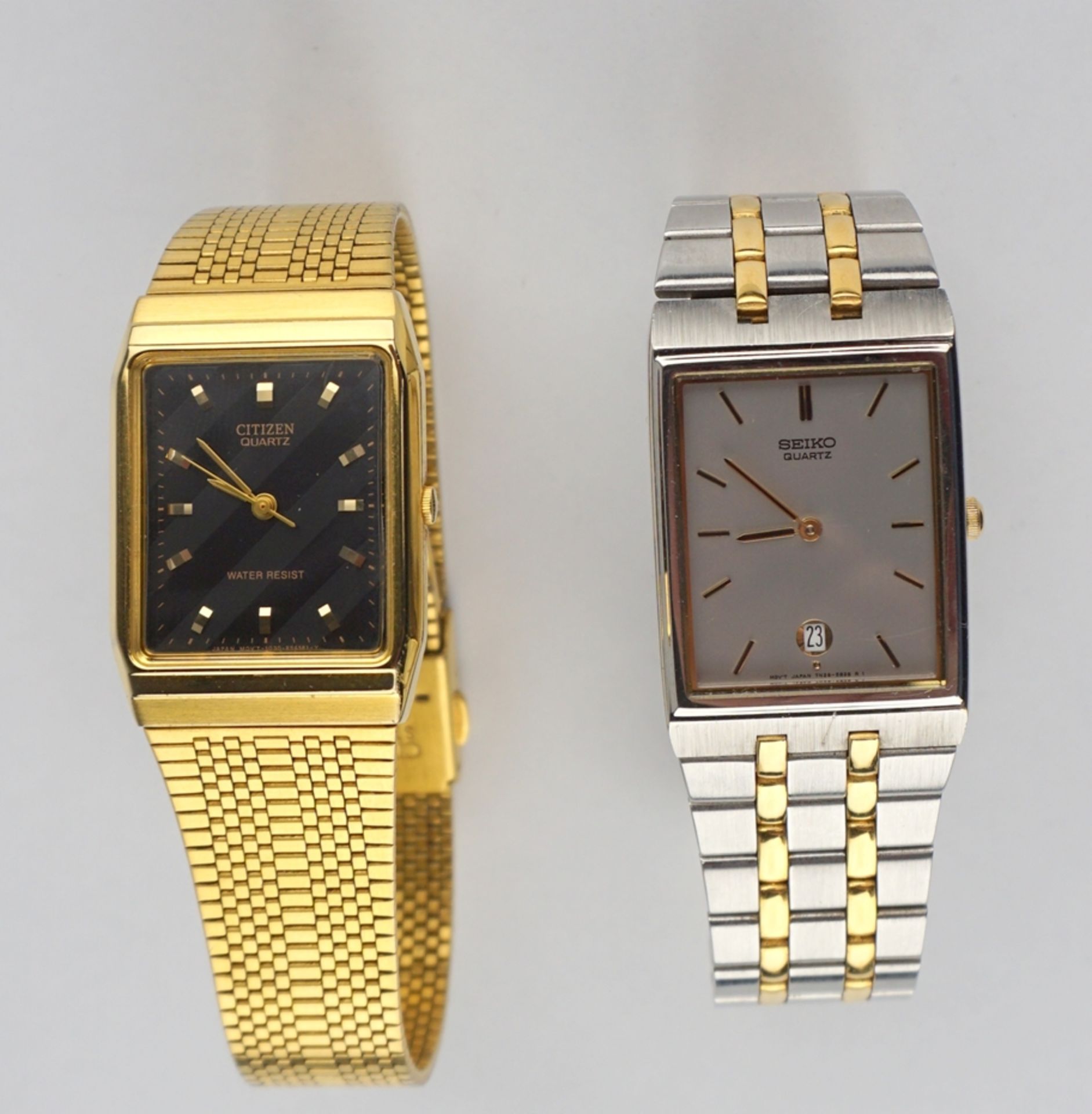 3 Armbanduhren mit Karree-Gehäuse, Quarz, Seiko und Citizen, Buler, 1980er Jahre - Image 2 of 6