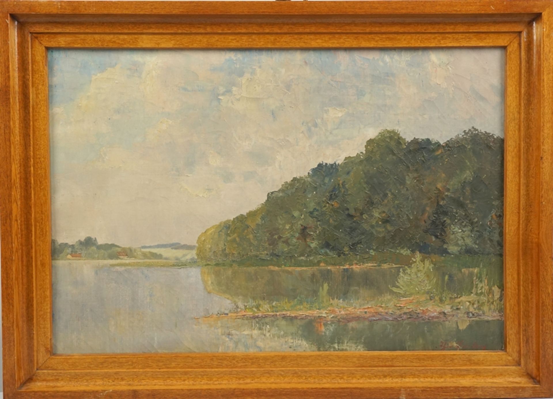 undeutlich signiert, "Impressionistische Uferlandschaft", 1.Hälfte 20.Jh. - Image 2 of 5