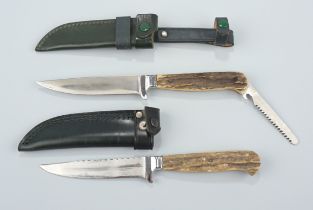 2 Jagdmesser, Hubertus, Solingen, einmal Klappsäge