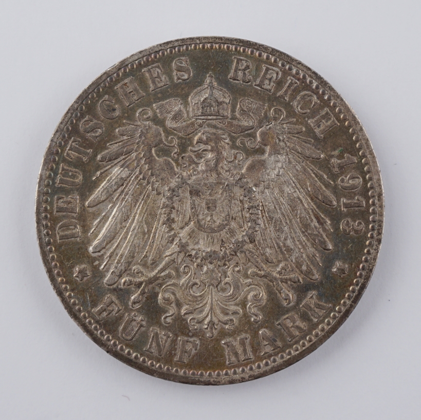 5 Mark 1913, Wilhelm II, König von Württemberg - Image 2 of 2