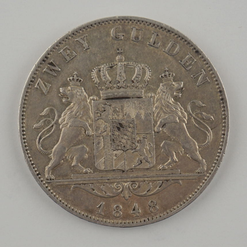 2 Gulden, Ludwig I, König von Bayern, 1848, 900er Silber - Image 2 of 2