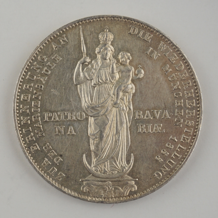 Doppelgulden, Mariensäule, Maximilian II, König von Bayern, 1855, 900er Silber - Image 2 of 2